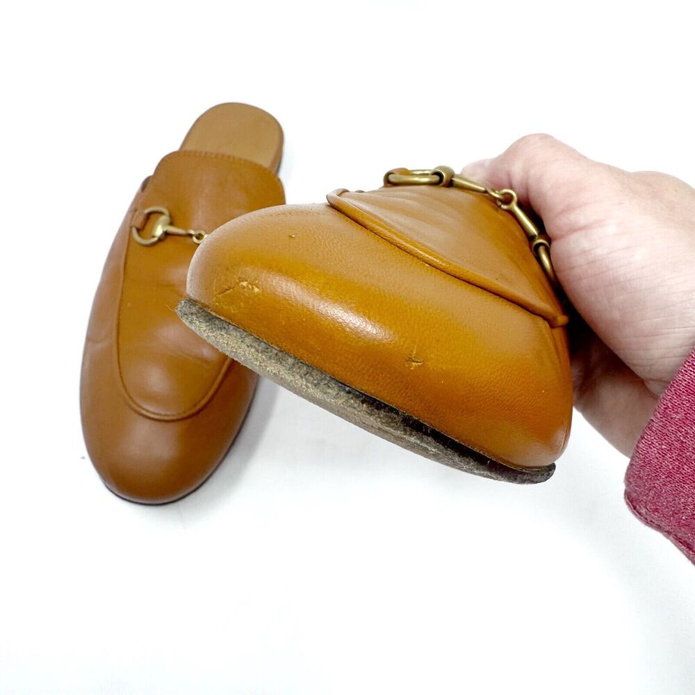 GUCCI Princetown Loafers Tan Brown Mules Shoes Slippers Horsebit EU 35.5 US 5.5 - Picture 11 of 13